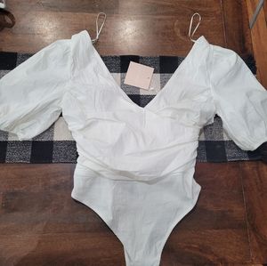 Kittenish White Starla Puff Sleeve Bodysuit